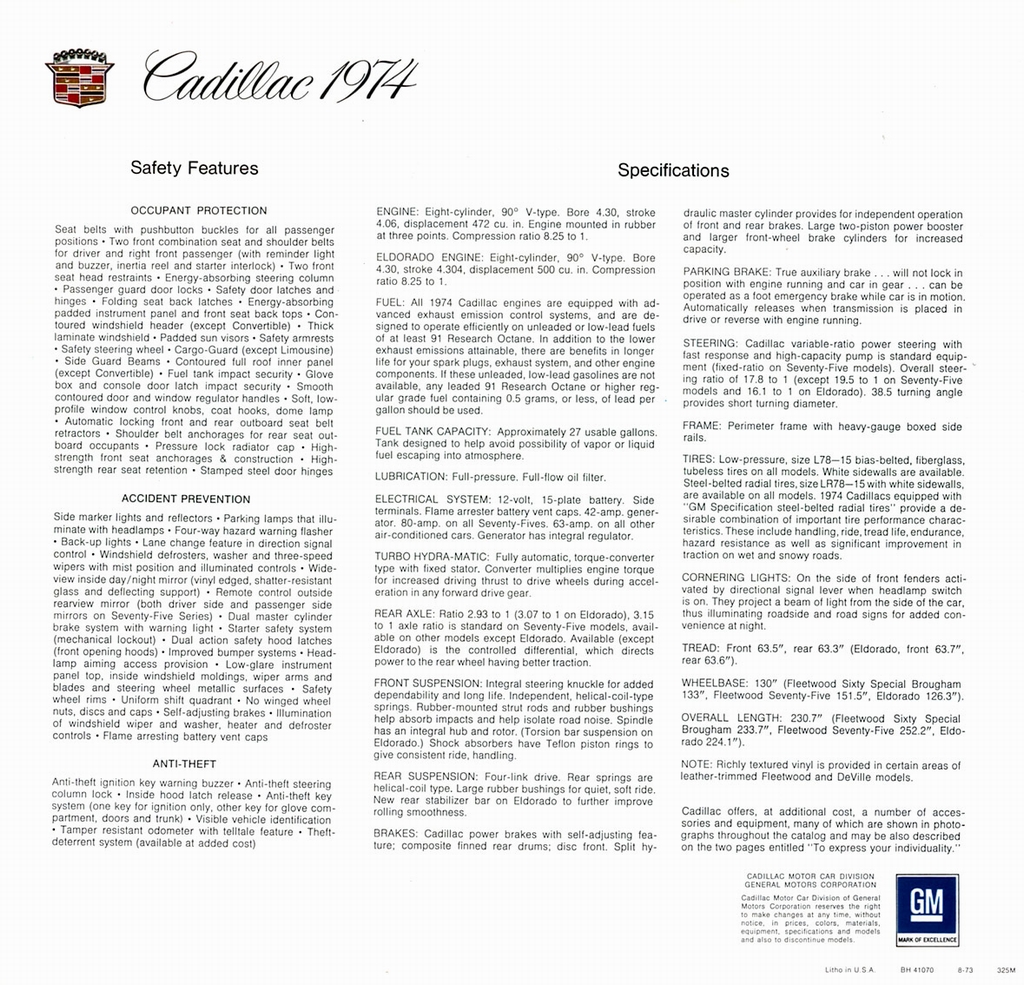 1974 Cadillac Prestige Brochure Page 12